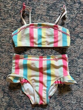 ME Makeover Essentials Girls Striped Pink Blue Yellow Green Bikini Set